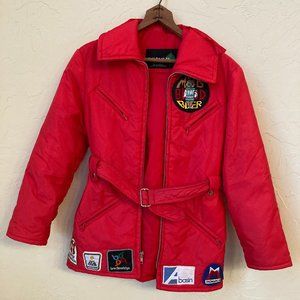 Vintage 70s Red Ski Puffer Jacket with Patches